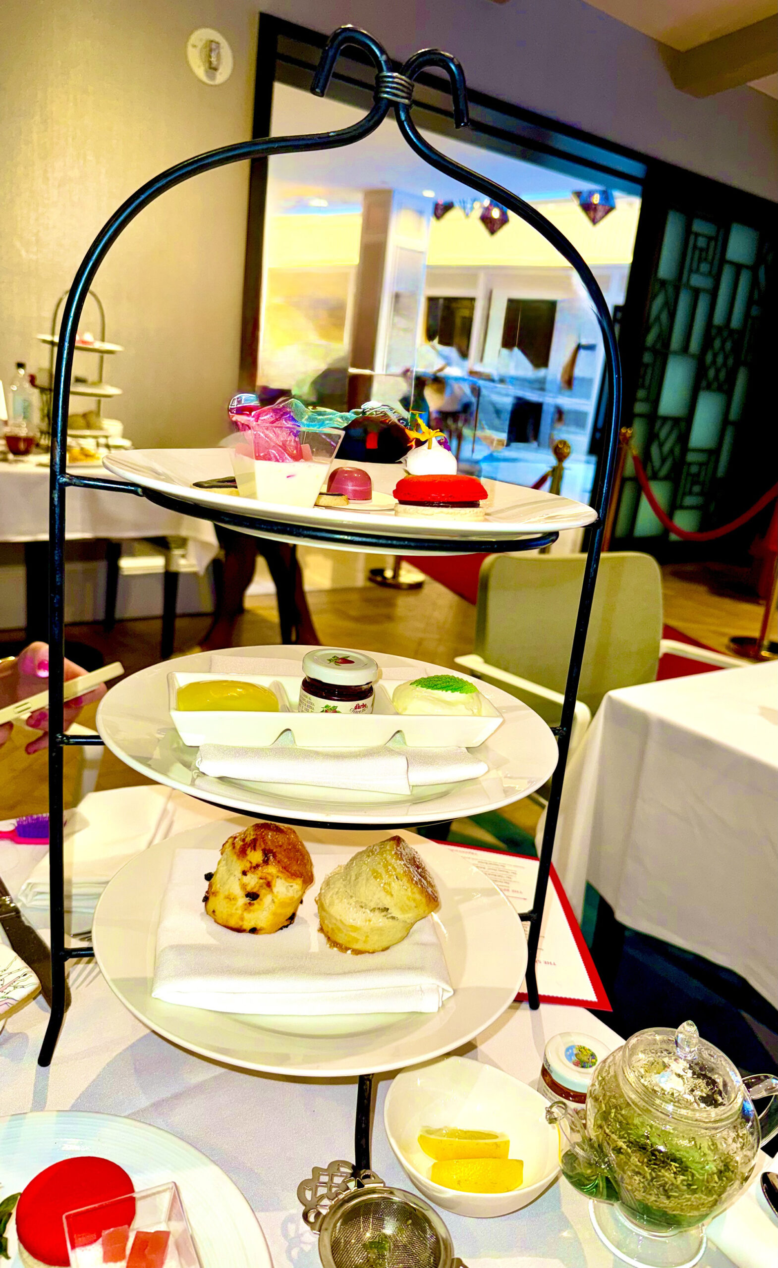 london-hotel-tea-treats Series of Petit Fours served tableside at the London Hotel